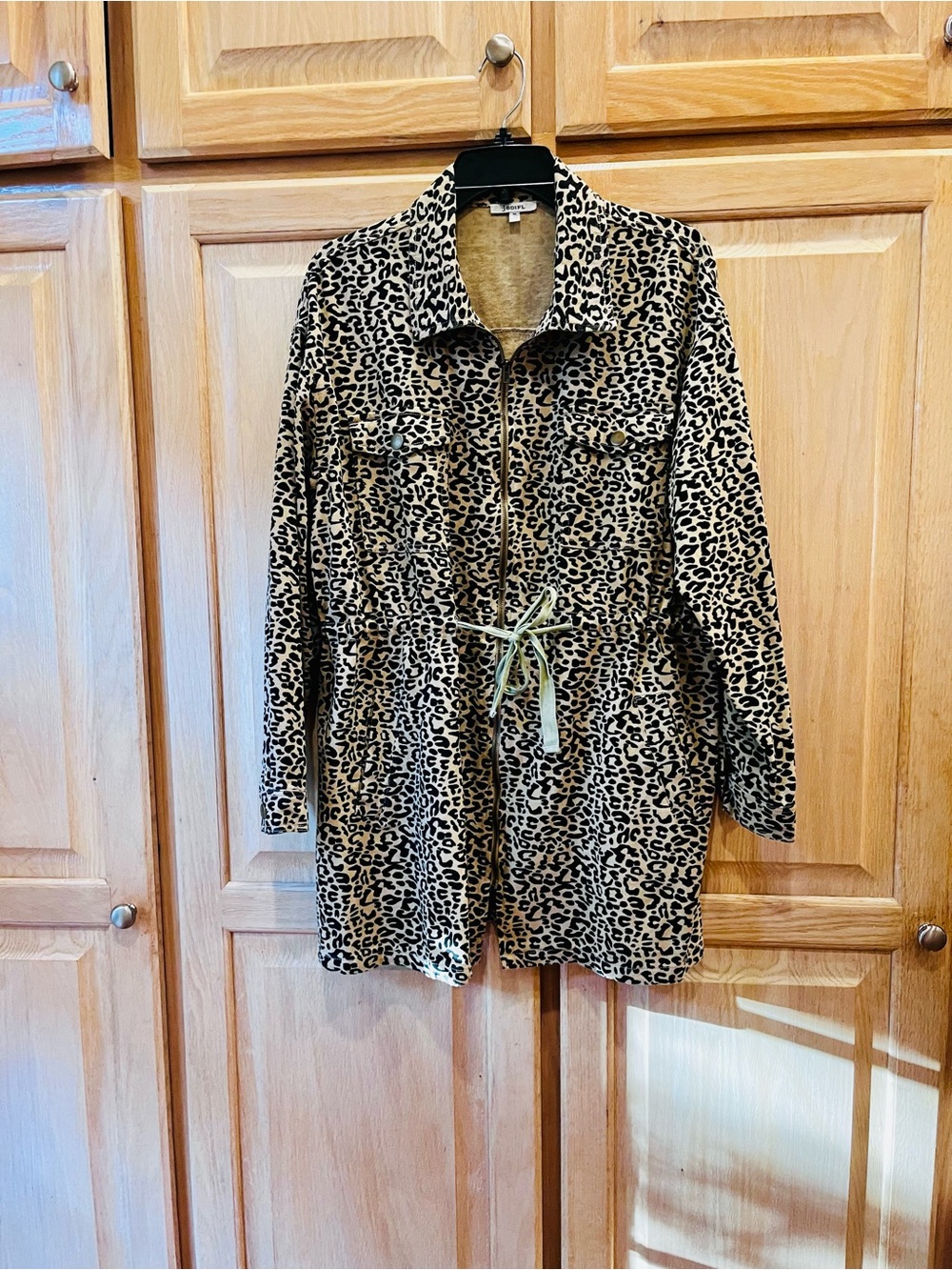 JODIFL Leopard Print Utility Jacket in Beige and Black